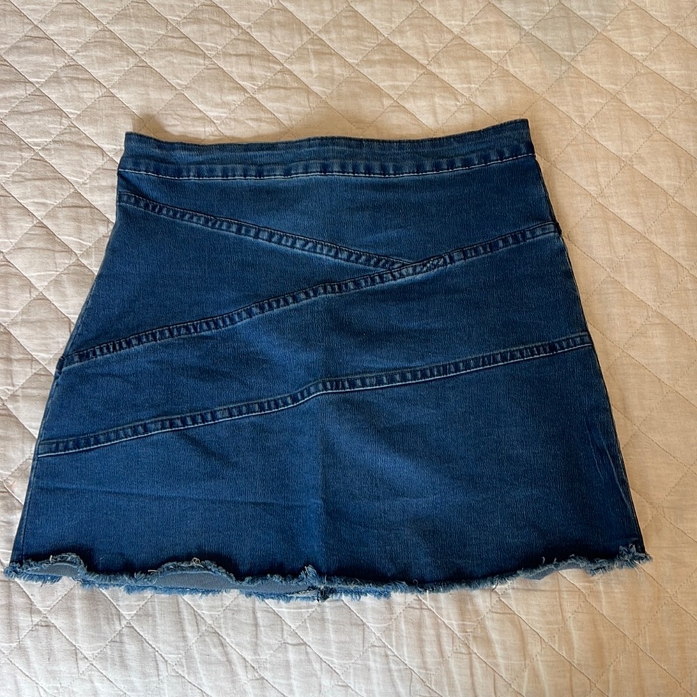 High Waisted Criss Cross Denim Skirt
